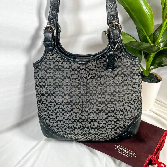 COACH Vintage Black Soho Mini Monogram Tote Canvas and Leather 7025 - Picture 1 of 11